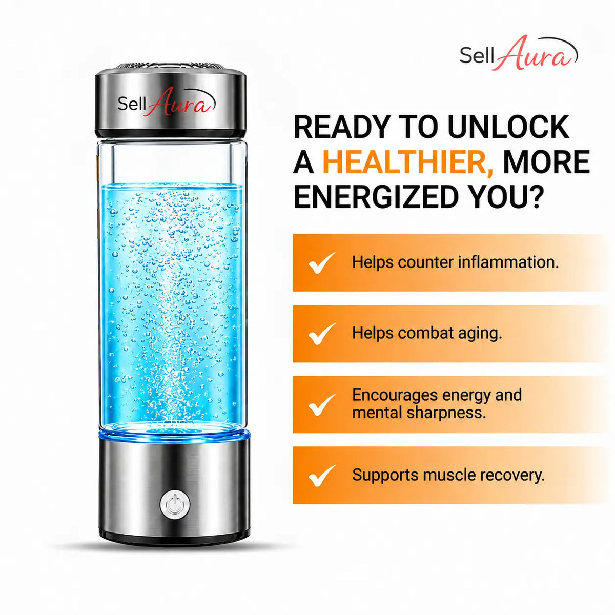 SellAura™ Hydrogen Water Bottle – Boost Wellness with Every Sip